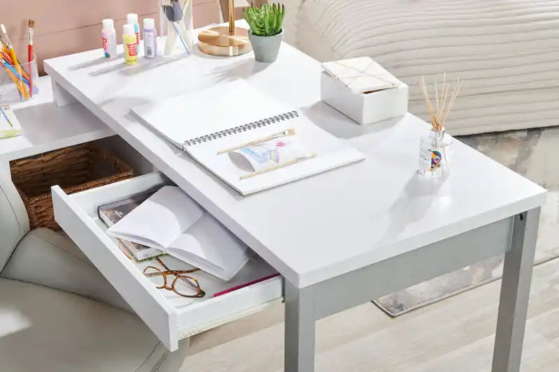 Bureau d'angle réversible 55" avec 4 tiroirs et compartiments de rangement