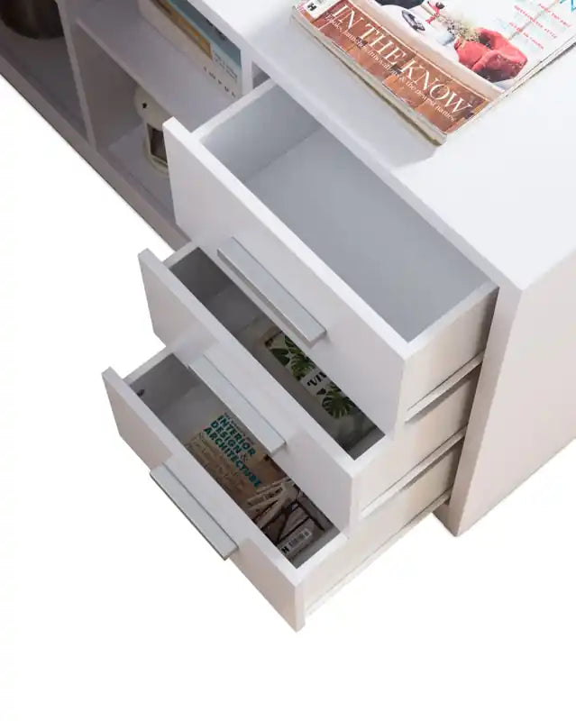 Bureau d'angle réversible 55" avec 4 tiroirs et compartiments de rangement