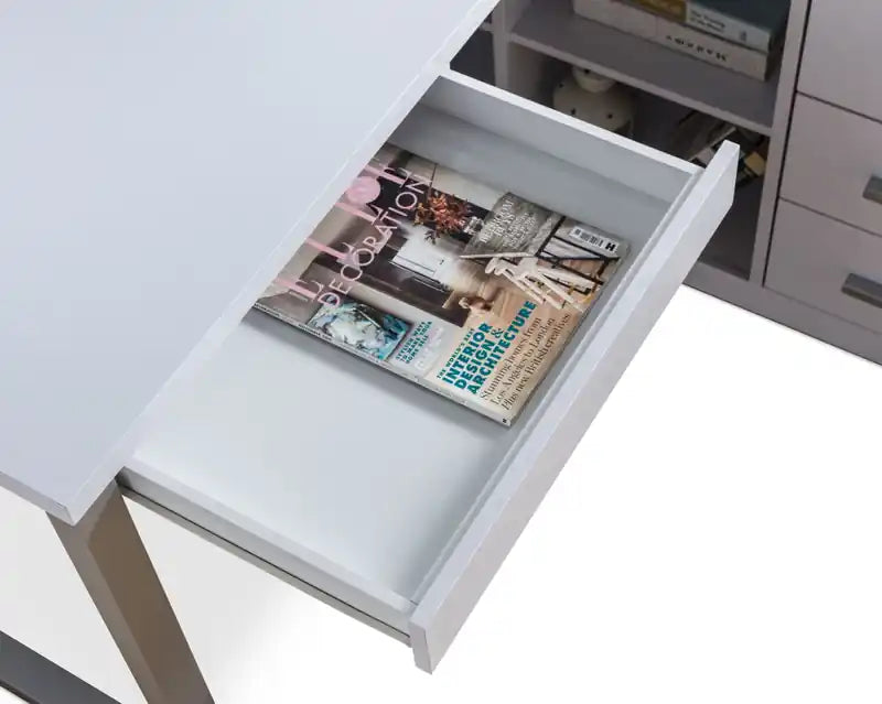 Bureau d'angle réversible 55" avec 4 tiroirs et compartiments de rangement