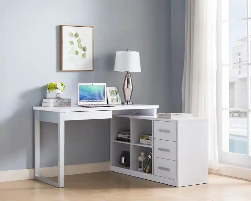 Bureau d'angle réversible 55" avec 4 tiroirs et compartiments de rangement