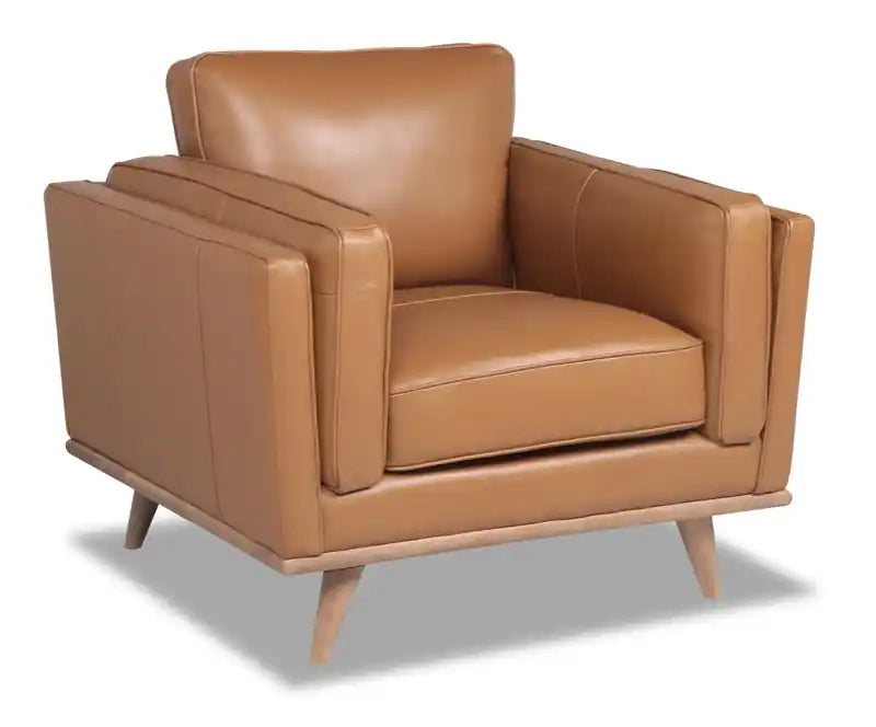 Vivia 40 Genuine Leather Chair with Removable Seat Cushion and Wood Base - Caramel Brown
