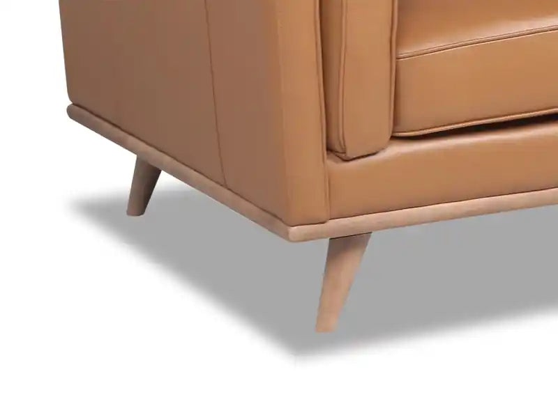 Chaise en cuir véritable avec coussin d'assise amovible et base en bois - brun caramel