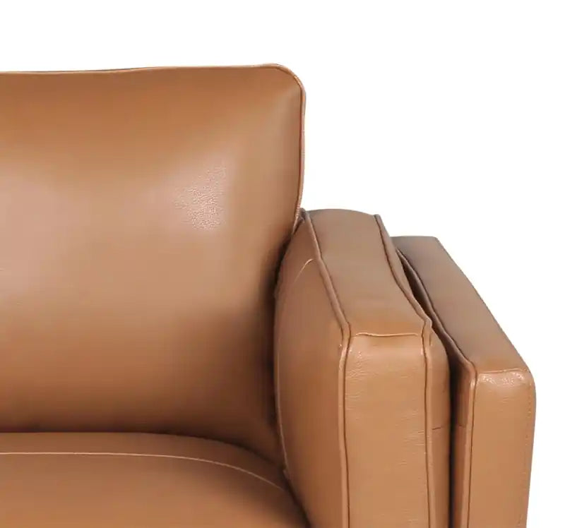Chaise en cuir véritable avec coussin d'assise amovible et base en bois - brun caramel