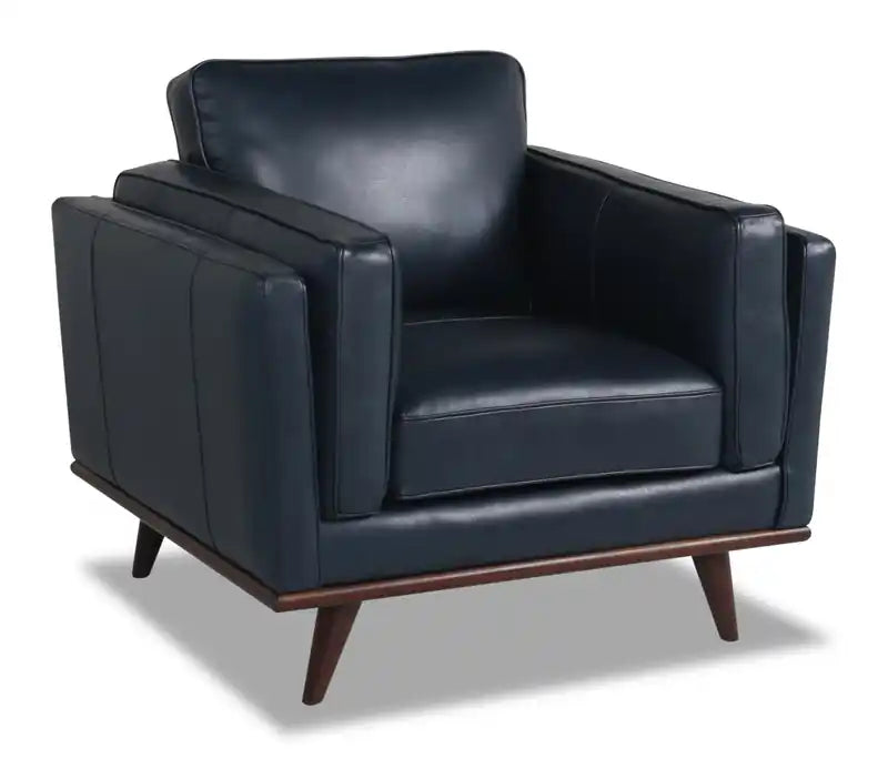 Chaise en cuir véritable avec coussin d'assise amovible et base en bois - brun caramel