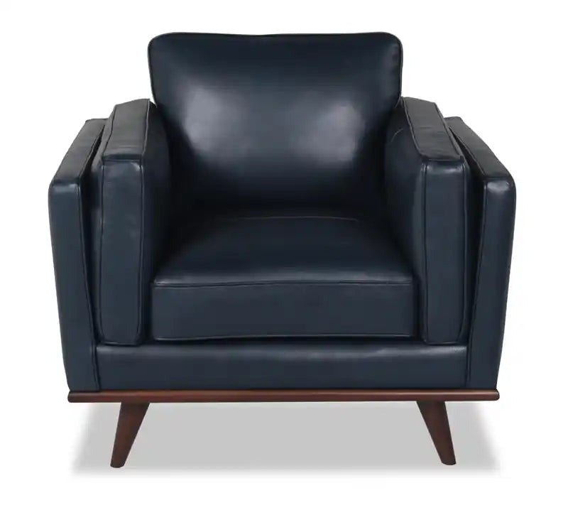 Chaise en cuir véritable avec coussin d'assise amovible et base en bois - brun caramel