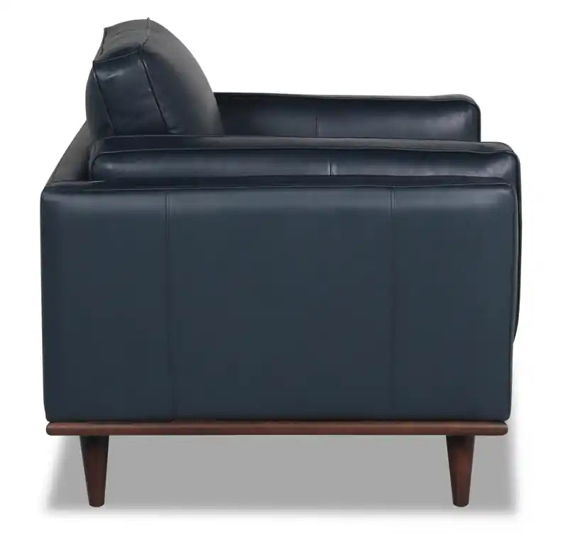 Chaise en cuir véritable avec coussin d'assise amovible et base en bois - brun caramel