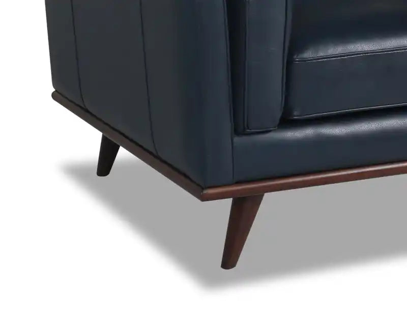 Chaise en cuir véritable avec coussin d'assise amovible et base en bois - brun caramel