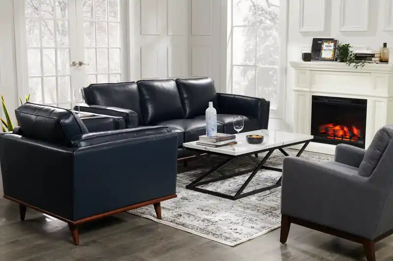 Chaise en cuir véritable avec coussin d'assise amovible et base en bois - brun caramel