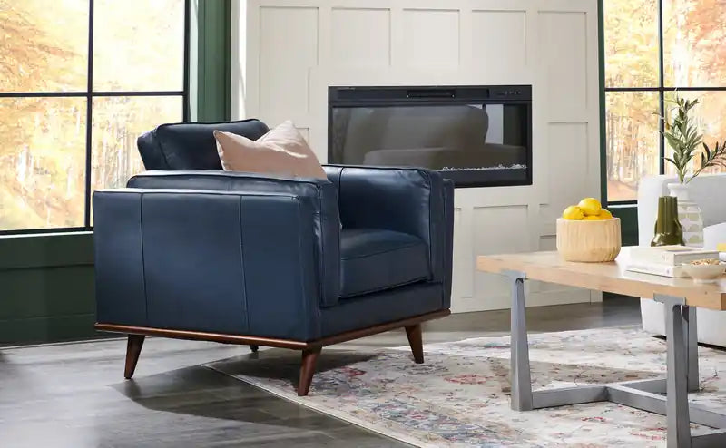 Chaise en cuir véritable avec coussin d'assise amovible et base en bois - brun caramel