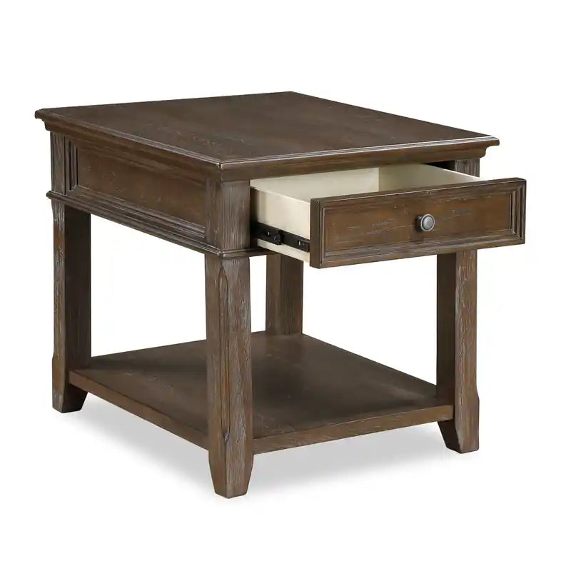 Table de bout traditionnelle 24 po avec rangement et port USB - Orme brun