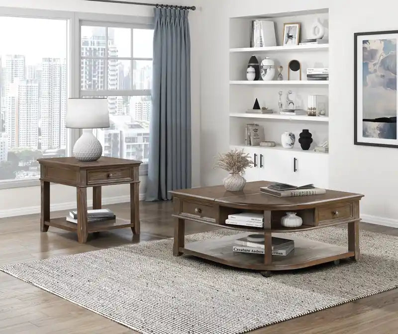 Table de bout traditionnelle 24 po avec rangement et port USB - Orme brun