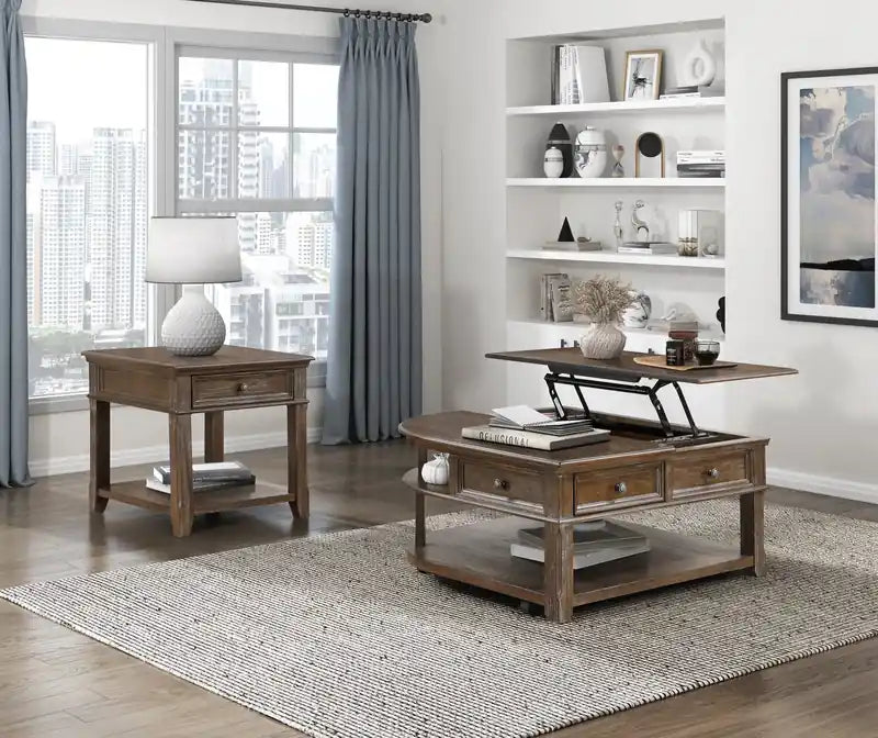 Table de bout traditionnelle 24 po avec rangement et port USB - Orme brun