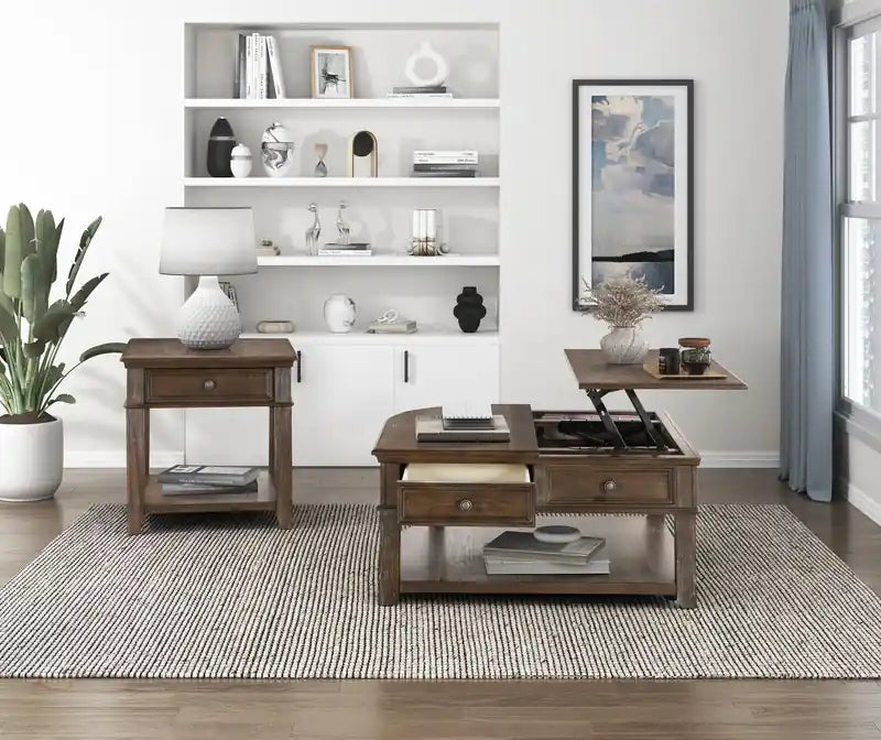Table de bout traditionnelle 24 po avec rangement et port USB - Orme brun