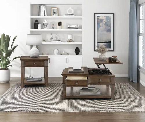 Table de bout traditionnelle 24 po avec rangement et port USB - Orme brun