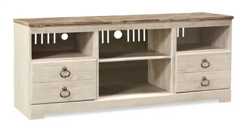 Willowton 64 Traditional TV Stand with Storage and Cable Management for TVs up to 70- Whitewash
