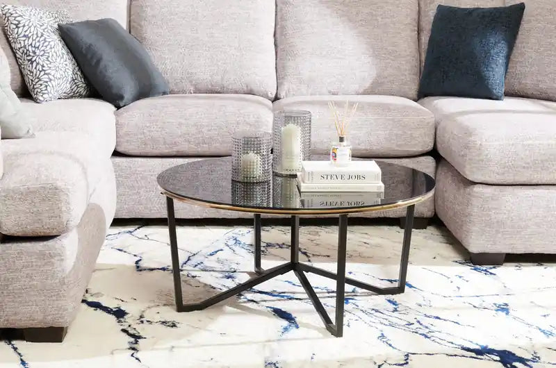 Table basse ronde moderne en verre de 36 pouces - Noire et dorée avec pieds en métal