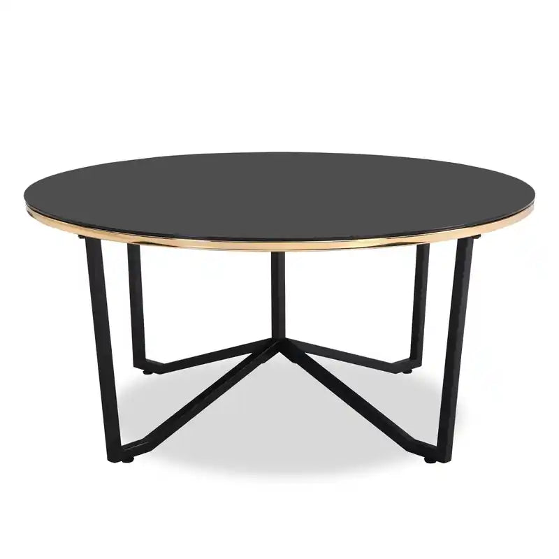 Table basse ronde moderne en verre de 36 pouces - Noire et dorée avec pieds en métal