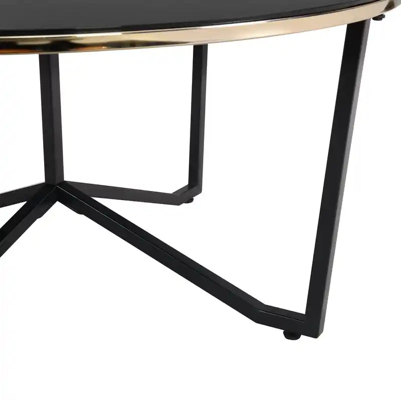 Table basse ronde moderne en verre de 36 pouces - Noire et dorée avec pieds en métal