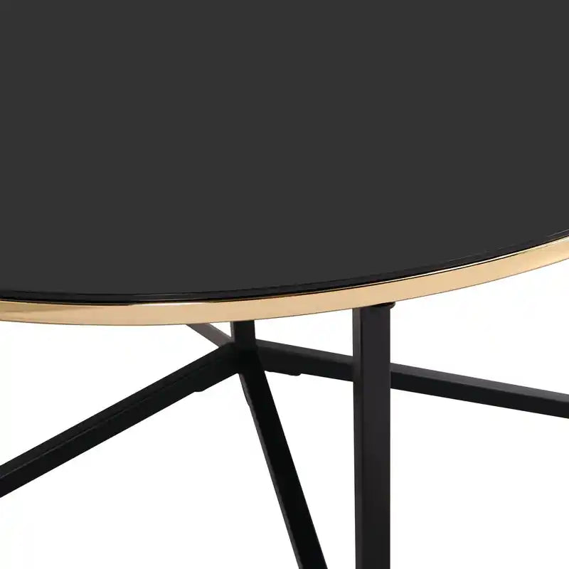 Table basse ronde moderne en verre de 36 pouces - Noire et dorée avec pieds en métal